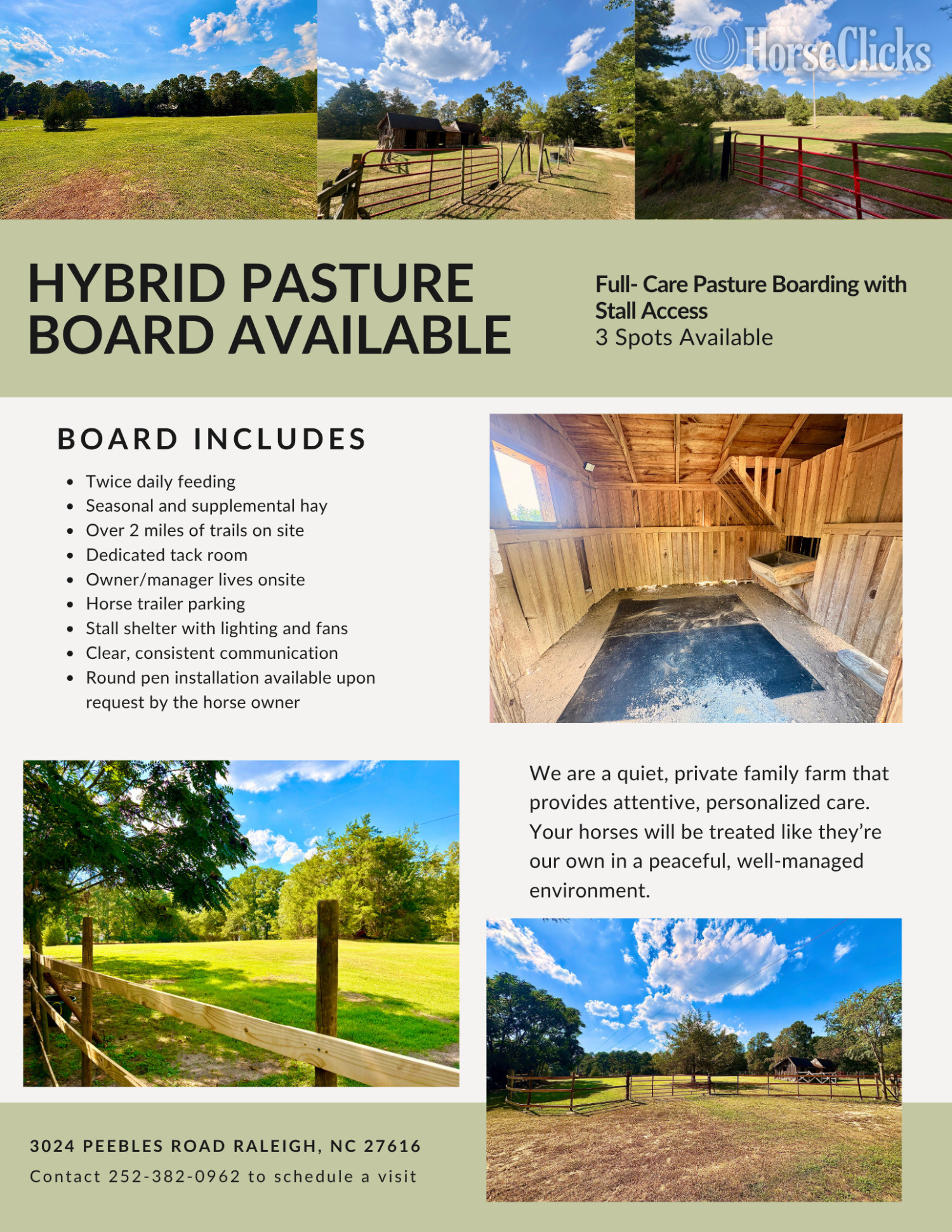 North Carolina Private Horse Boarding - Hybrid Pasture