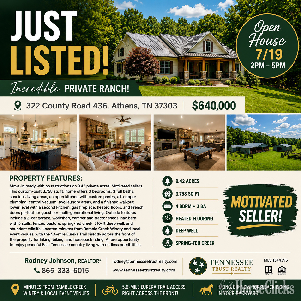 OPEN HOUSE!!!  SUNDAY, July 19. 2PM-5PM in Tennessee